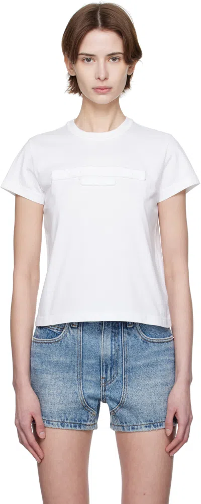 ALEXANDER WANG WHITE DISTRESSED LOGO SHRUNKEN T-SHIRT