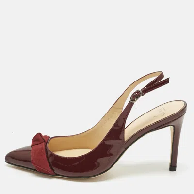 ALEXANDRE BIRMAN BURGUNDY PATENT LEATHER BOW SLINGBACK PUMPS SIZE 35.5