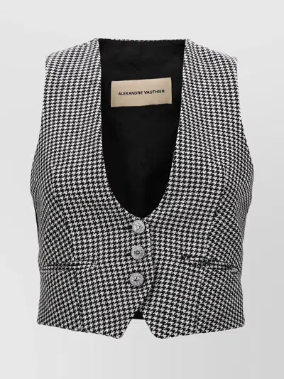 ALEXANDRE VAUTHIER HOUNDSTOOTH PATTERN V-NECK SLEEVELESS WAISTCOAT WITH ADJUSTABLE BACK STRAP