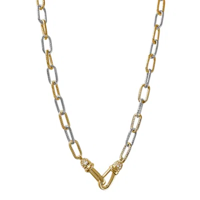 ALEXIE OF ATHENS WOMEN'S GOLD / SILVER TWO TONE HEIRLOOM PAVE SWIVEL CHARM CHAIN