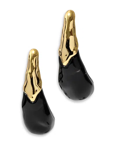 ALEXIS BITTAR LIQUID LUCITE HALF BLACK ARCHED DROP EARRINGS IN 14K GOLD PLATED