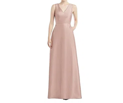 ALFRED SUNG SATIN TWILL FULL SLEEVELESS GOWN IN TOASTED SUGAR