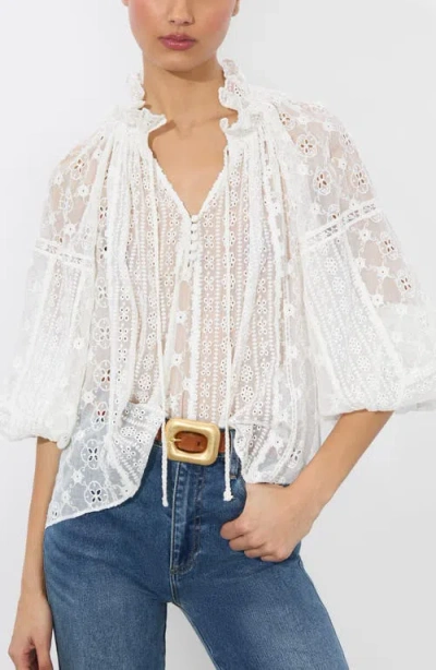 ALICE AND OLIVIA ALICE + OLIVIA NORAH EYELET EMBROIDERED PEASANT TOP