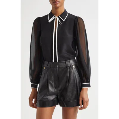 ALICE AND OLIVIA ALICE + OLIVIA ROANNE TIE NECK SILK SHIRT