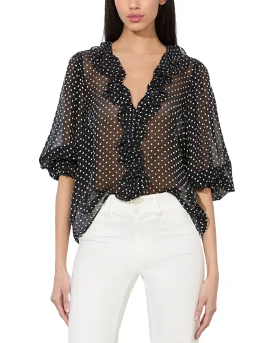 ALICE AND OLIVIA BETSIE V NECK RUFFLE SILK-BLEND BLOUSE