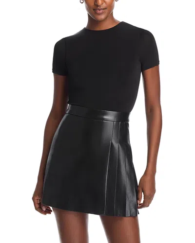 ALICE AND OLIVIA ALICE AND OLIVIA CHARA FAUX LEATHER SHORT SLEEVE DRESS