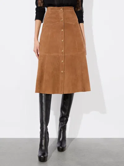 ALICE AND OLIVIA CALICA SUEDE MIDI SKIRT