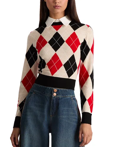 ALICE AND OLIVIA ALICE AND OLIVIA CAROLANN COLLARED CROPPED ARGYLE SWEATER