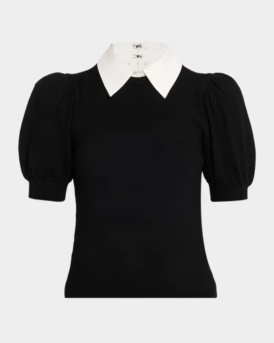 ALICE AND OLIVIA CHASE PUFF-SLEEVE SWEATER WITH DETACHABLE COLLAR