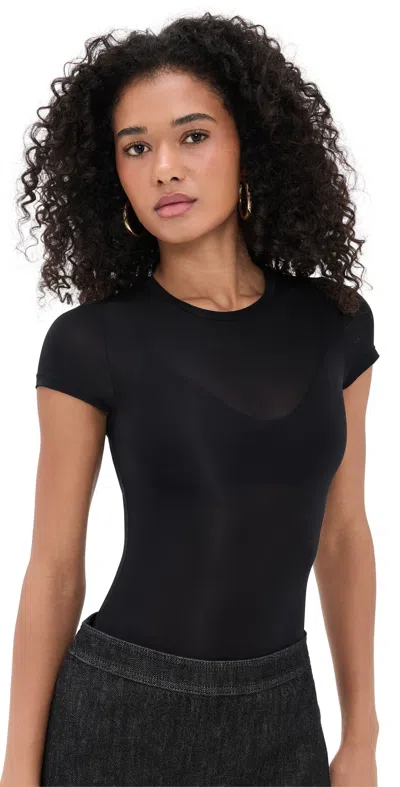 ALICE AND OLIVIA HOTTIE SHORT SLEEVE THONG BODYSUIT BLACK