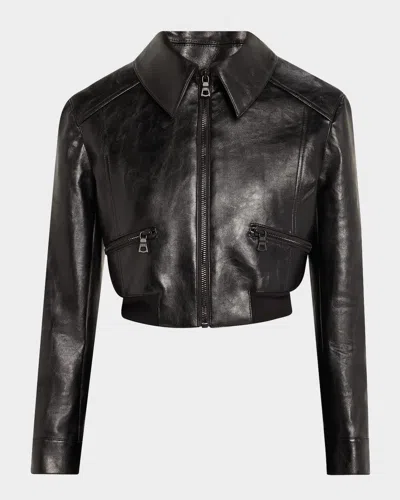 ALICE AND OLIVIA HYDE CROPPED VEGAN LEATHER JACKET