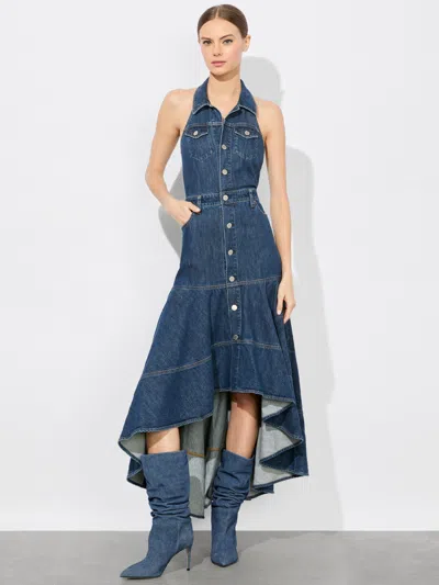 ALICE AND OLIVIA JUANA HIGH LOW DENIM DRESS