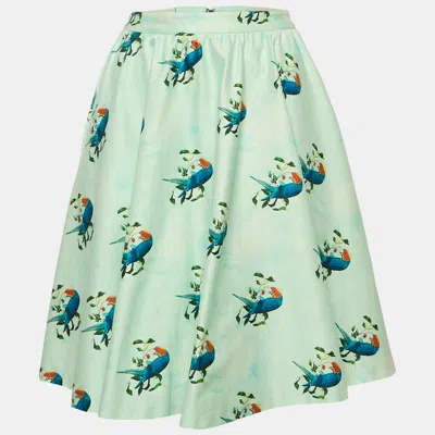ALICE AND OLIVIA MINT GREEN PARROT IN PARADISE PRINT COTTON SHORT SKIRT S