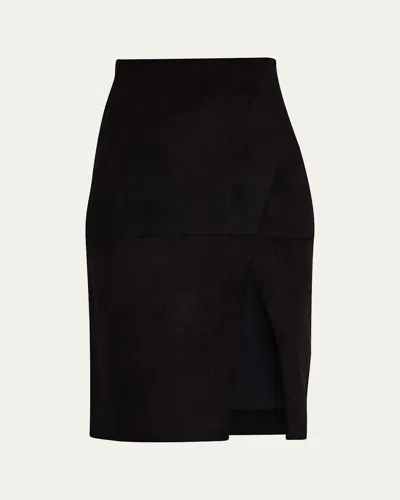 ALICE AND OLIVIA SIOBHAN SUEDE FRONT SLIT WRAP MIDI SKIRT