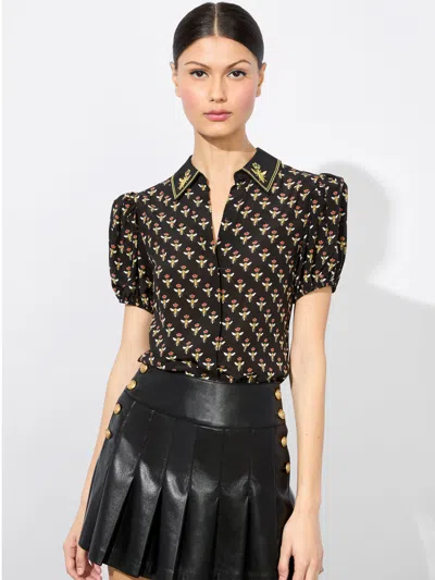 ALICE AND OLIVIA WILLA PUFF SLEEVE SATIN BLOUSE