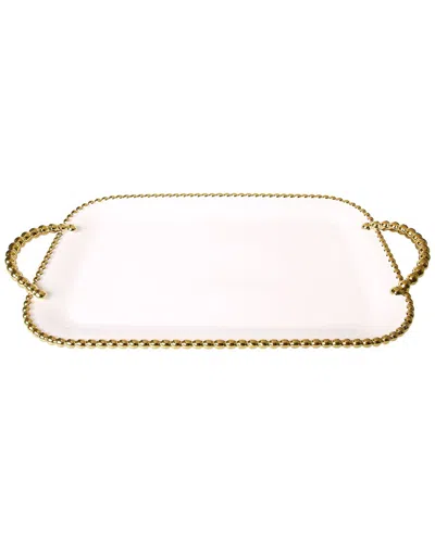 ALICE PAZKUS ALICE PAZKUS 19IN GOLD WHITE PORCELAIN BEADED TRAY