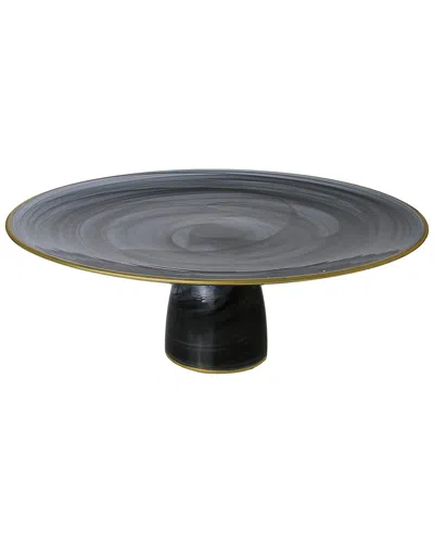 ALICE PAZKUS ALICE PAZKUS BLACK ALABASTER 13IN CAKE PLATE WITH STEM AND GOLD TRIM