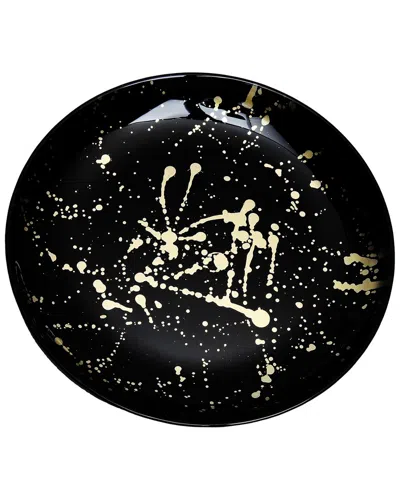 ALICE PAZKUS ALICE PAZKUS SET OF FOUR 8IN BLACK PLATES WITH SPLASHY GOLD DESIGN