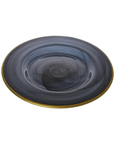 ALICE PAZKUS ALICE PAZKUS SET OF FOUR BLACK ALABASTER 11IN DINNER PLATES WITH GOLD TRIM