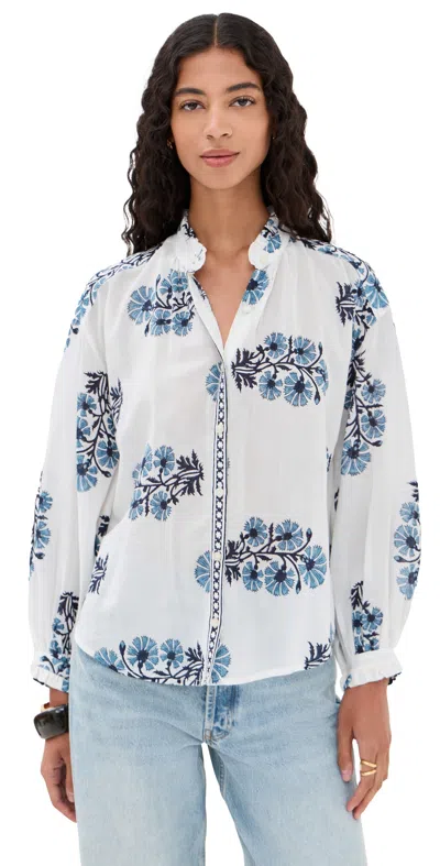 ALIX OF BOHEMIA POET AQUA BLOOM SHIRT WHITE