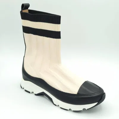 ALL BLACK WOMEN STRIPEY SOCK BOOTIE IN IVORY