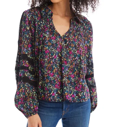 ALLISON NEW YORK MARI V-NECK BLOUSE IN BLUE MULTI