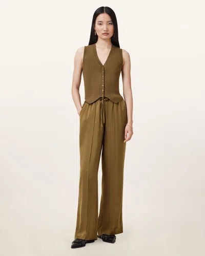 ALLSAINTS POLYESTER ALBA SATIN WIDE LEG TROUSERS