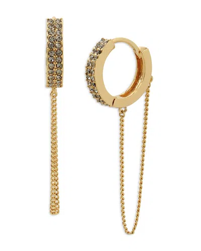 ALLSAINTS CHAIN DROP PAVE HUGGIE HOOP EARRINGS IN GOLD TONE