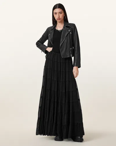 ALLSAINTS VISCOSE EVA TIERED MIDI SKIRT
