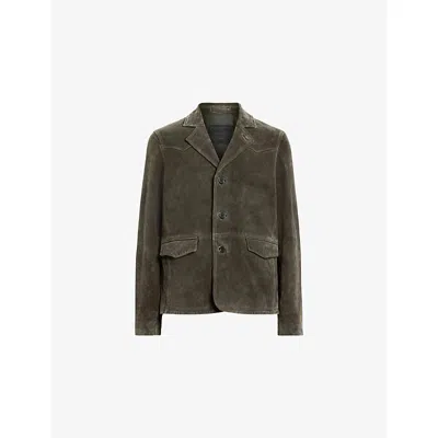 ALLSAINTS MENS GULL BROWN HORNETT WESTERN-YOKE REGULAR-FIT SUEDE BLAZER XS
