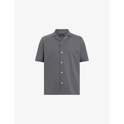 ALLSAINTS MENS IRON GREY HUDSON LOGO-EMBROIDERED RELAXED-FIT COTTON SHIRT