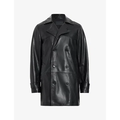 ALLSAINTS MENS KESSLER DOUBLE-BREASTED REGULAR-FIT LEATHER COAT BLACK
