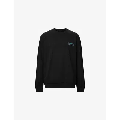 ALLSAINTS MENS JET BLACK/BLUE UNDERGROUND RELAXED-FIT COTTON SWEATSHIRT