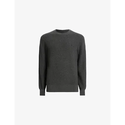 ALLSAINTS MENS MONUMENT GREY ASPEN LOGO-EMBROIDERED COTTON AND WOOL-BLEND JUMPER XS
