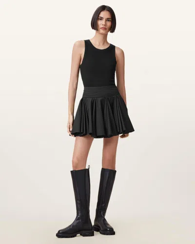 ALLSAINTS COTTON/MODAL TULIP BLACK COTTON MINI SKIRT