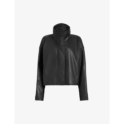 ALLSAINTS WOMENS BLACK RYDER FUNNEL-NECK RELAXED-FIT LEATHER JACKET