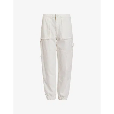 ALLSAINTS WOMENS OFF WHITE MILA FRAY-EMBROIDERED HIGH-RISE COTTON TROUSERS