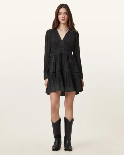 ALLSAINTS VISCOSE XANTHE LACE-TRIMMED MINI DRESS