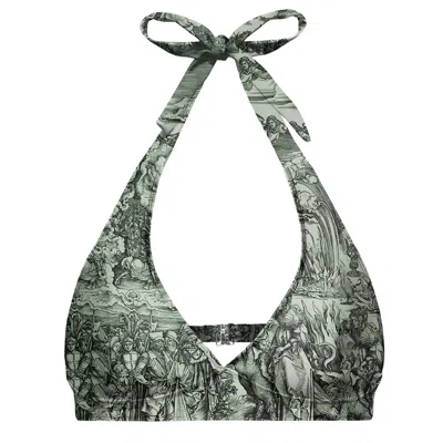 ALOHA FROM DEER WOMEN'S GREEN / GREY DURER SERIES APOCALYPSE HALTER NECK BIKINI TOP