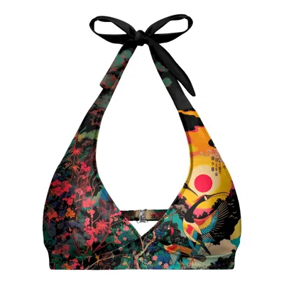 ALOHA FROM DEER WOMEN'S NEUTRALS / GREEN JAPANESE HERON HALTER NECK BIKINI TOP