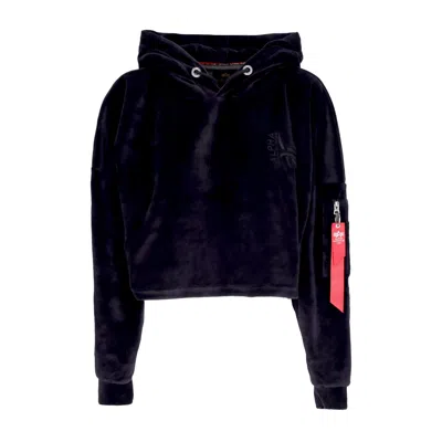 ALPHA INDUSTRIES WOMEN'S LIGHTWEIGHT CROPPED HOODIE FROTTEE HOODIE COS WMN BLACK