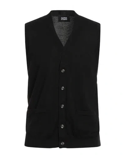 ALPHA STUDIO ALPHA STUDIO MAN CARDIGAN BLACK SIZE 46 MERINO WOOL