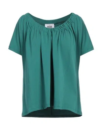 ALPHA STUDIO ALPHA STUDIO WOMAN T-SHIRT GREEN SIZE 10 COTTON, ELASTANE