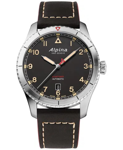 ALPINA MEN'S SWISS AUTOMATIC STARTIMER BLACK LEATHER STRAP WATCH 41MM