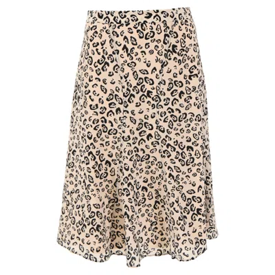 ALTUZARRA LEOPARD PRINT MIDI SKIRT IN BEIGE SILK