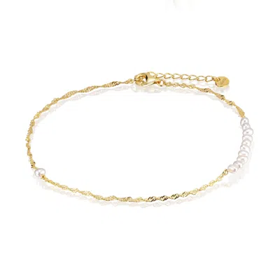 ALURA COPENHAGEN JEWELLERY WOMEN'S WHITE / GOLD OCEAN ANKLE CHAIN WITH TWISTED CHAIN & PEARLS
