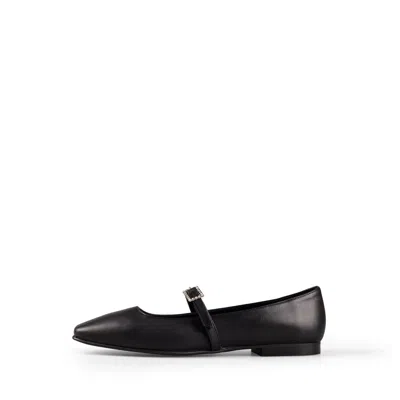ALURA WOMEN'S ALIONA BLACK BALLET FLATS WITH A SQUARE TOE AND MARY JANE STYLE MADE OF GENUIN LEATHER