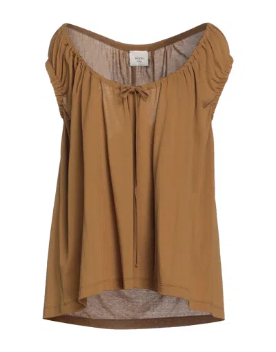 ALYSI ALYSI WOMAN TOP MILITARY GREEN SIZE 4 COTTON, POLYAMIDE