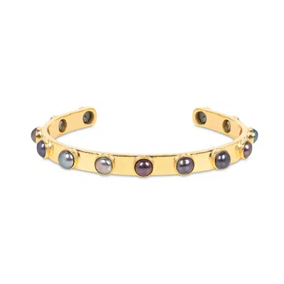 AMADEUS WOMEN'S GOLD / GREY AURORA GOLD CUFF WITH GREY PEARLS