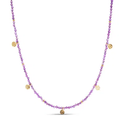 AMADEUS WOMEN'S GOLD / PINK / PURPLE EVA AMETHYST REVERSIBLE GOLD NECKLACE
